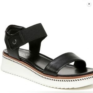 Franco Sarto Black & White Flat with Velcro Strap Strappy Platform Sandals, 8.5
